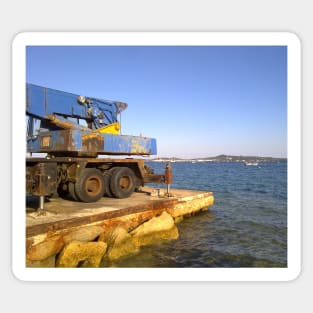 Old crane at the beach of Grimaud, opposite of St. Tropez, le Provence Sticker